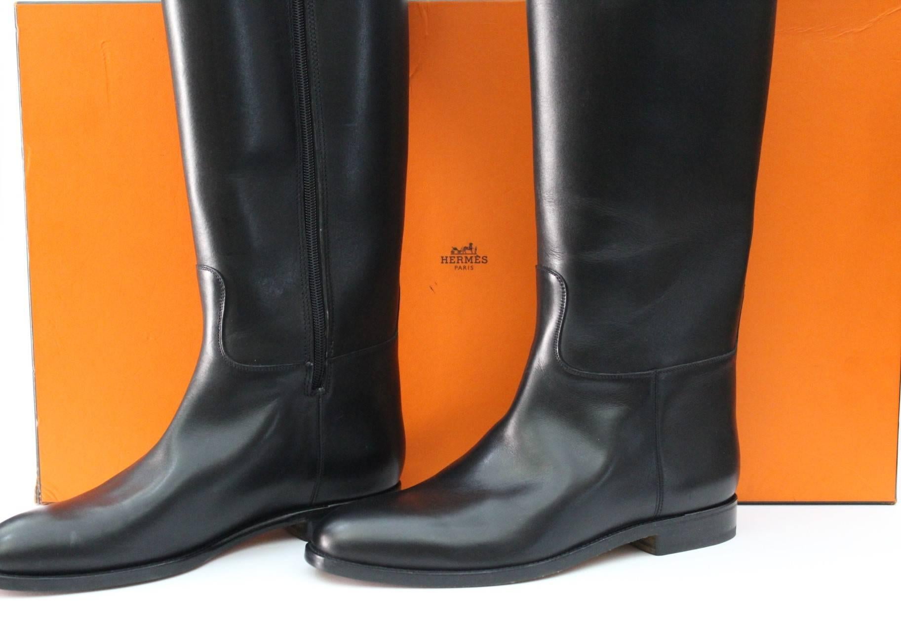 Hermes Black Leather Riding Boots 1