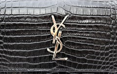Yves Saint Laurent Sunset Bag Black Leather Crocodile Print