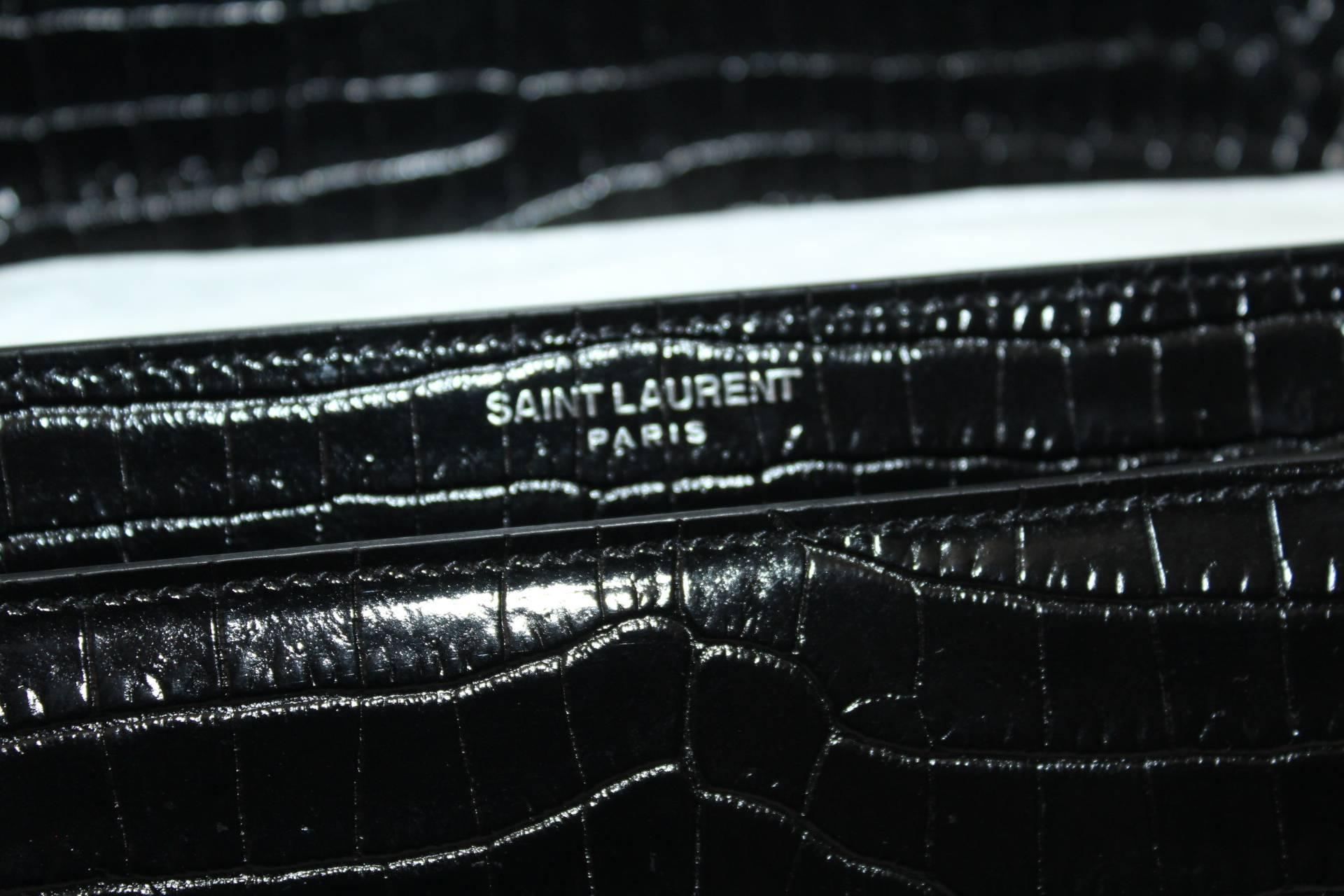 Women's Yves Saint Laurent Sunset Bag Black Leather Crocodile Print