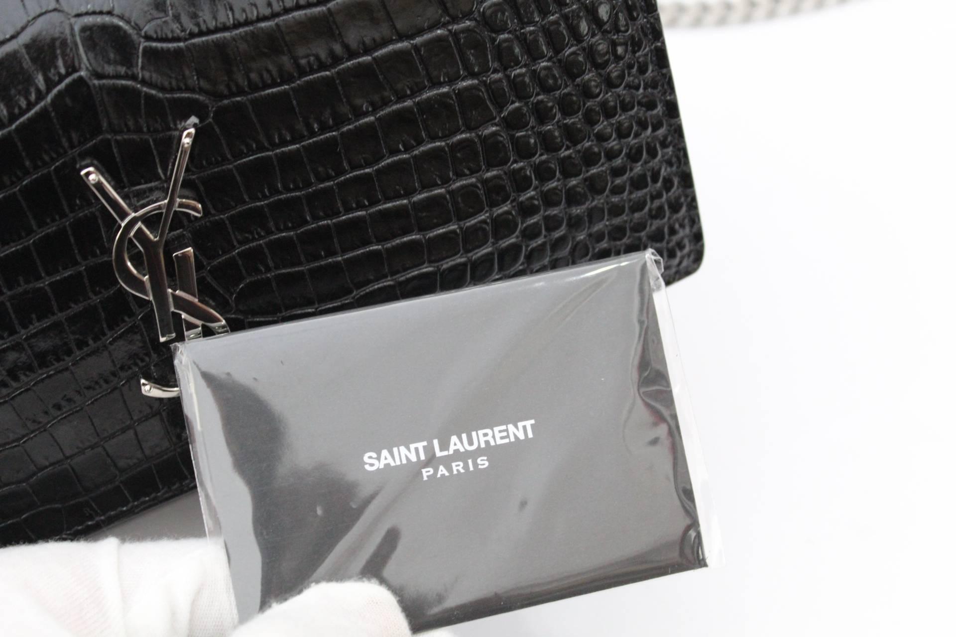 Yves Saint Laurent Sunset Bag Black Leather Crocodile Print 3