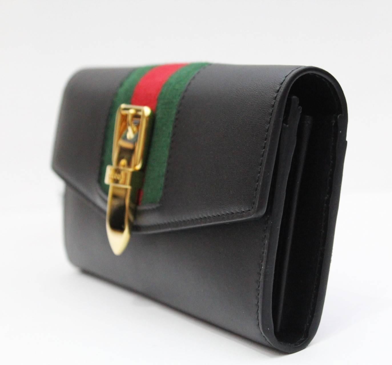 Gucci Sylvie Black Leather Continental Wallet In New Condition In Torre Del Greco, IT