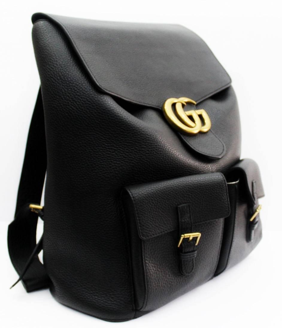 Gucci Marmont Black Leather Backpack In New Condition In Torre Del Greco, IT