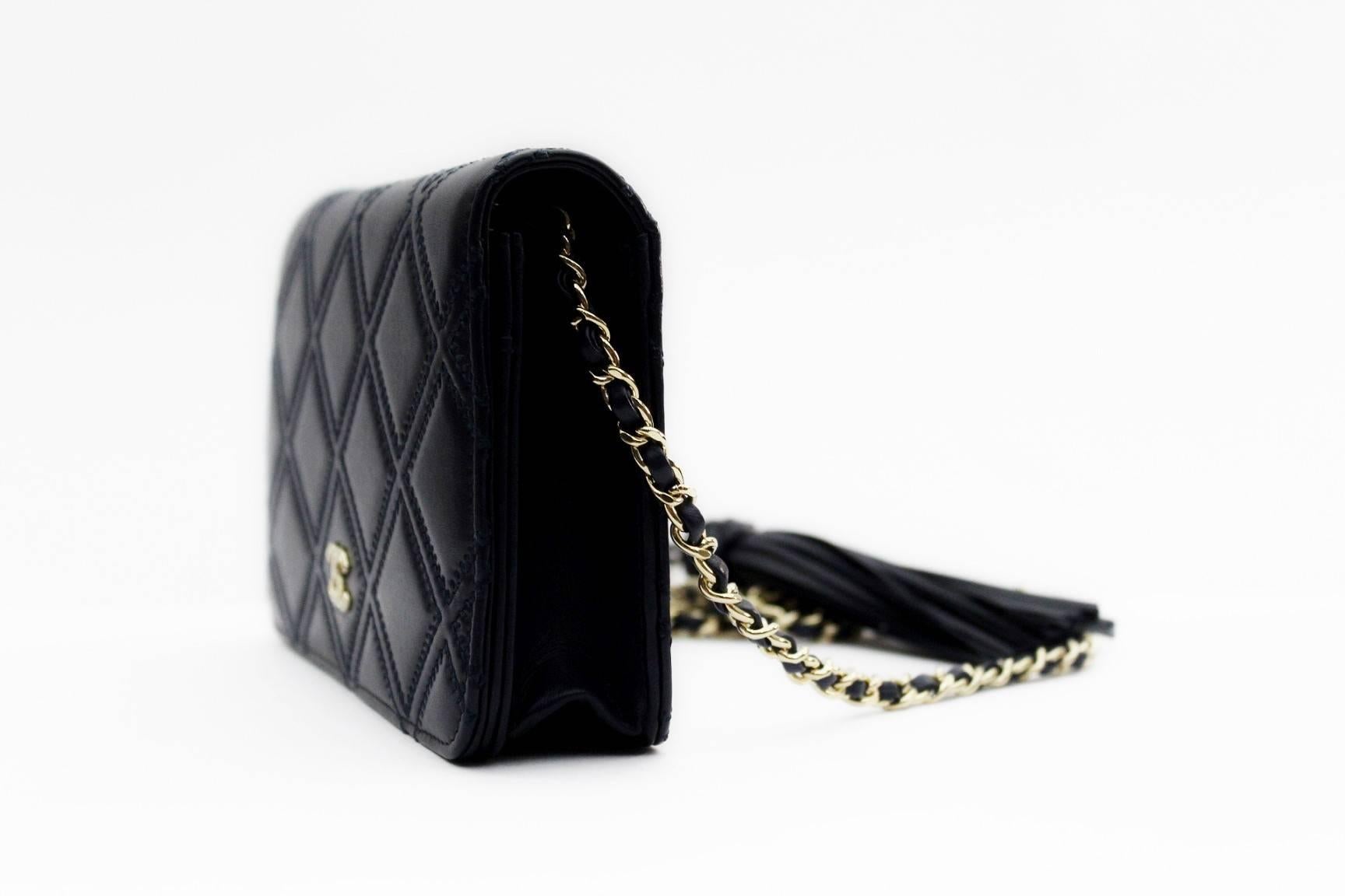 Black Chanel Blue Leather Crossbody/Shoulder Flap Bag