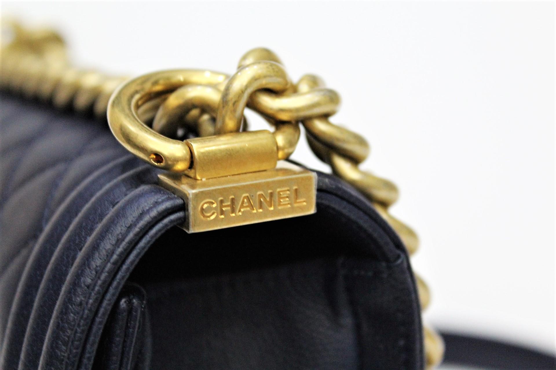 Black Chanel Boy Navy Blue Calfskin Shoulder / Crossbody Bag