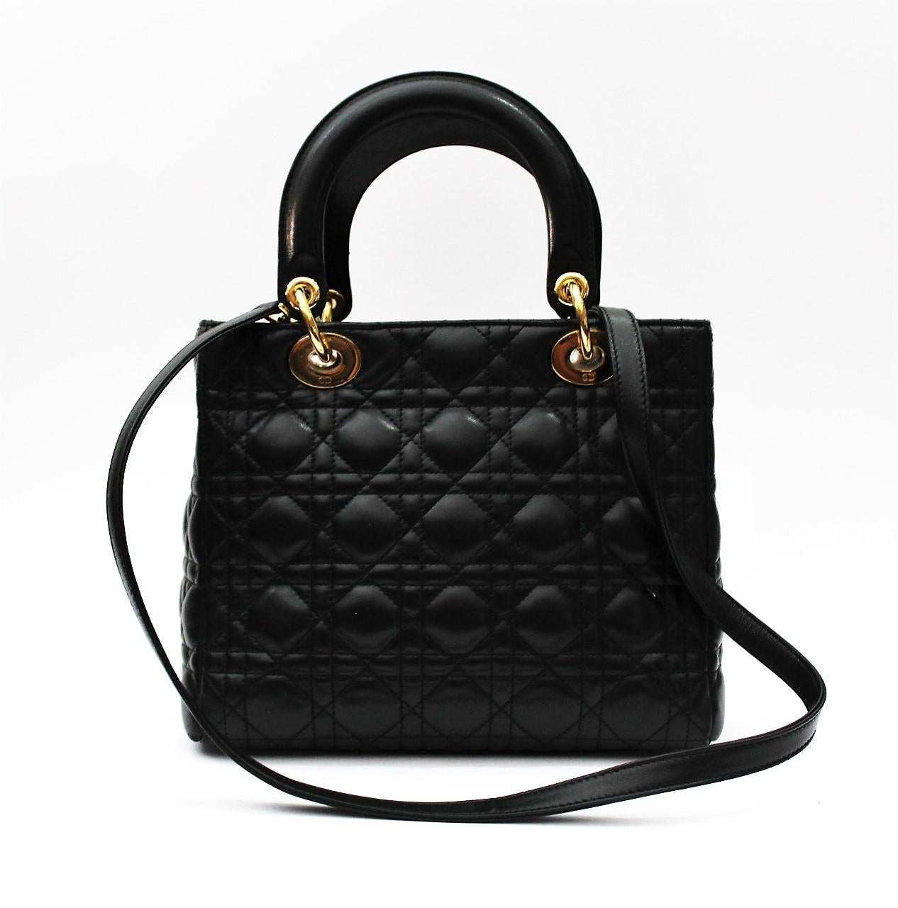 Lady Dior Lambskin Black Leather 
Gold Hardware 
Stitching Cannage
Dimensions: 24 x 20 x 11 cm