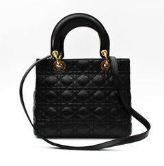 Dior Lady Dior Black Lambskin Leather Bag
