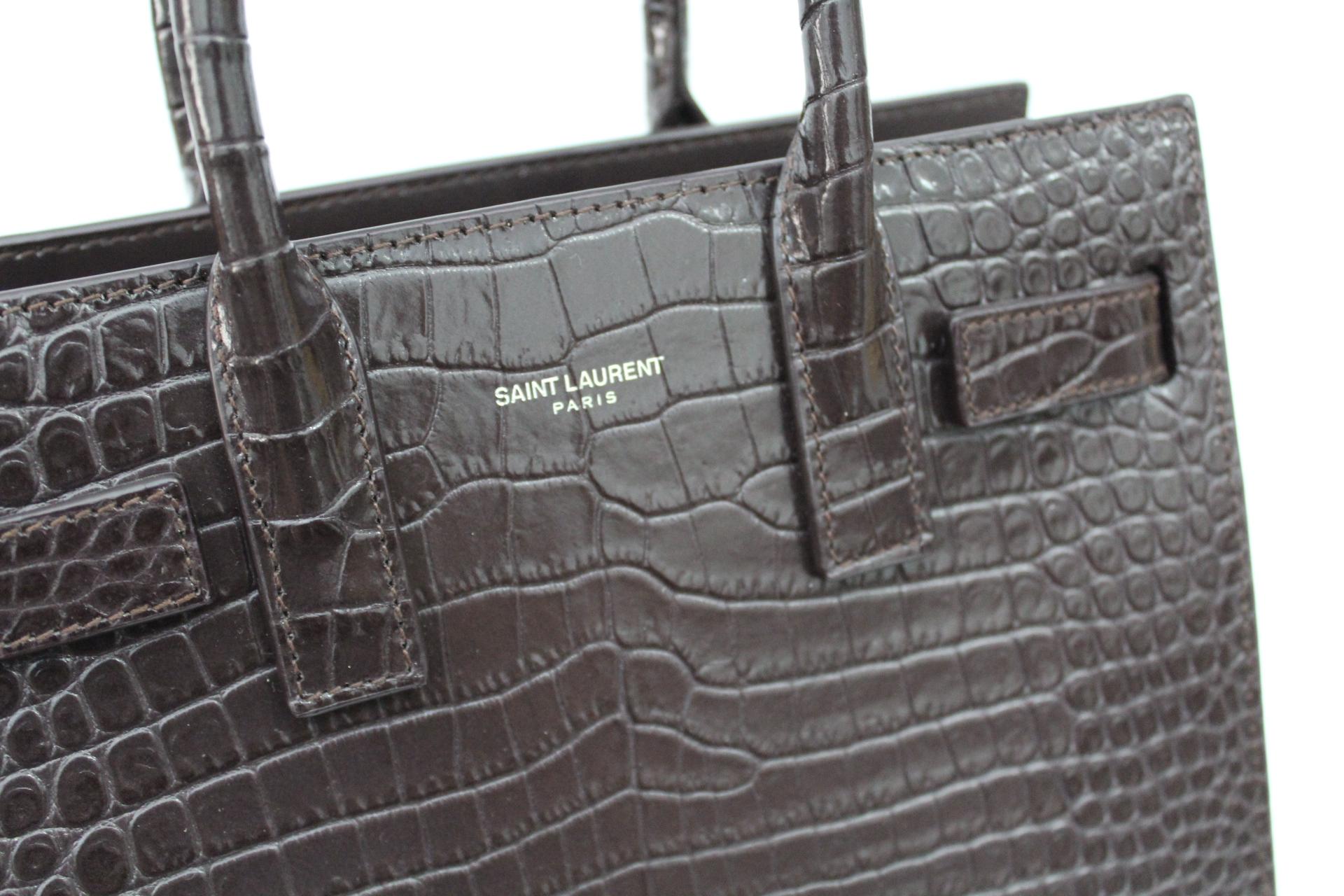 Black Yves Saint Laurent Burgundy Crocodile Embossed Leather Nano Sac De Jour Bag 