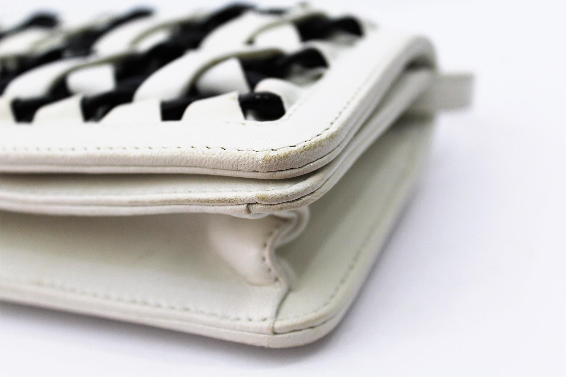 Chanel White Leather Interlaced Chain Mini Clutch Bag 1