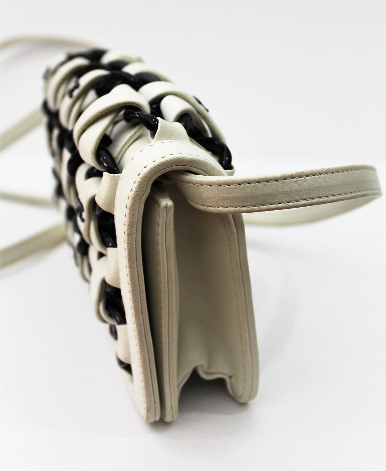 Chanel White Leather Interlaced Chain Mini Clutch Bag 3
