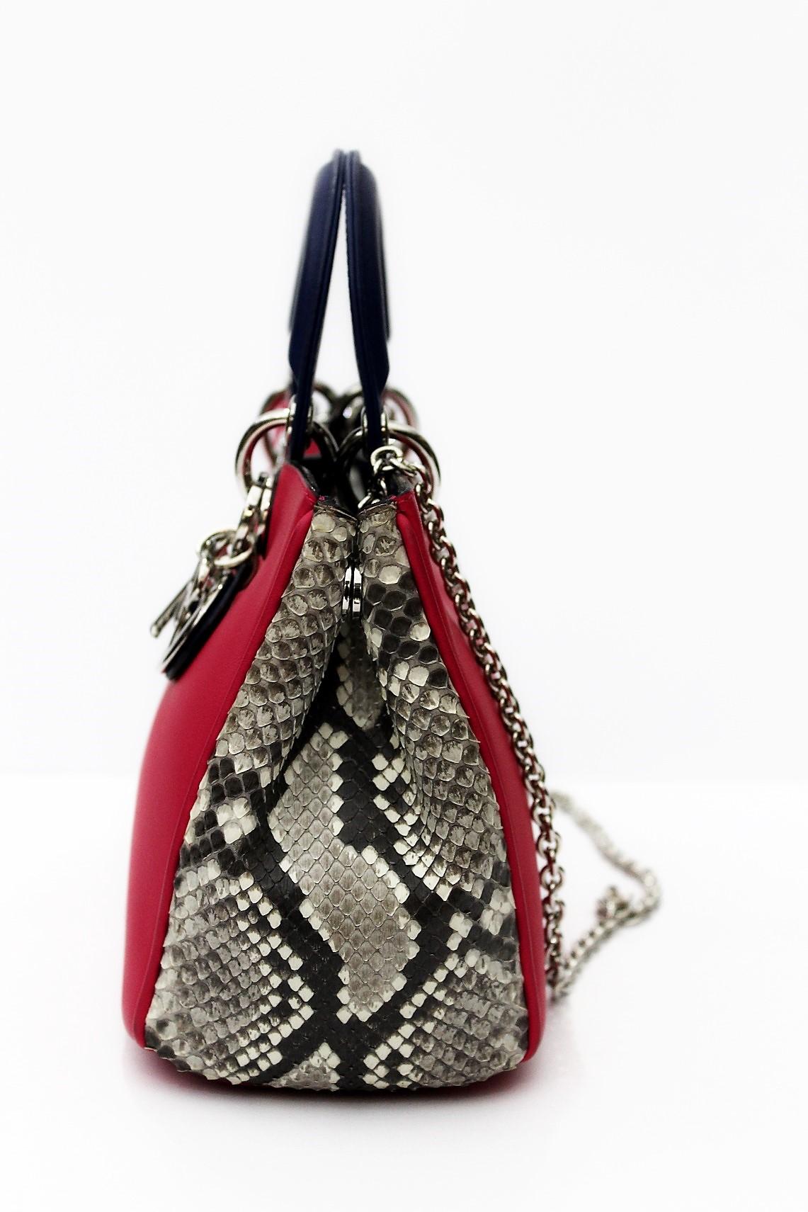 Red Christian Dior Limited Edition Python Leather Handbag