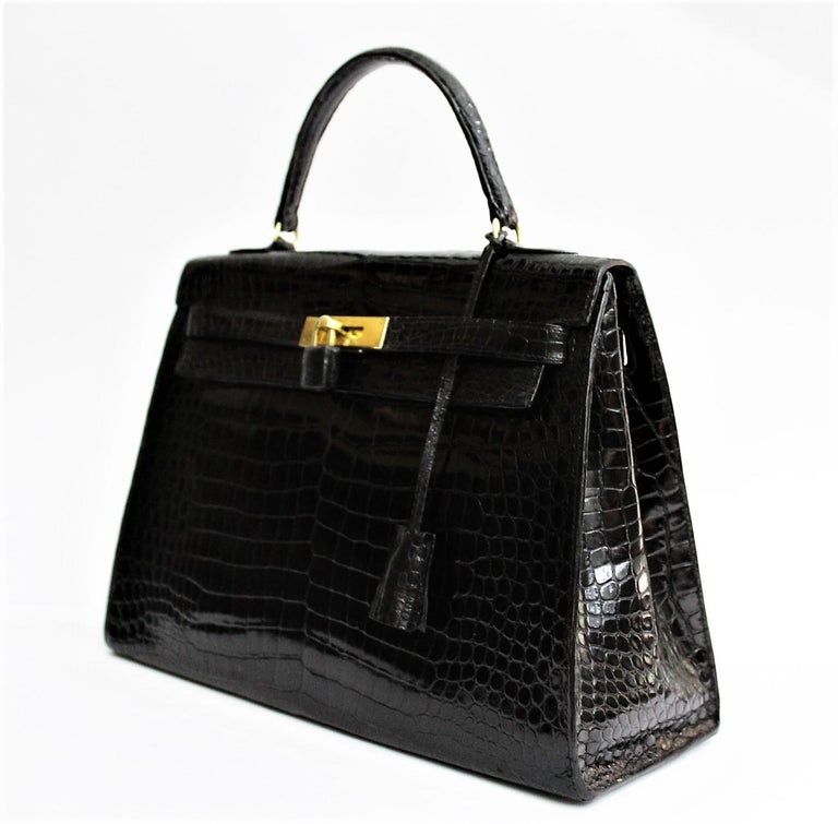 Hermès Black Crocodile Leather Kelly 32cm Bag In Excellent Condition In Torre Del Greco, IT