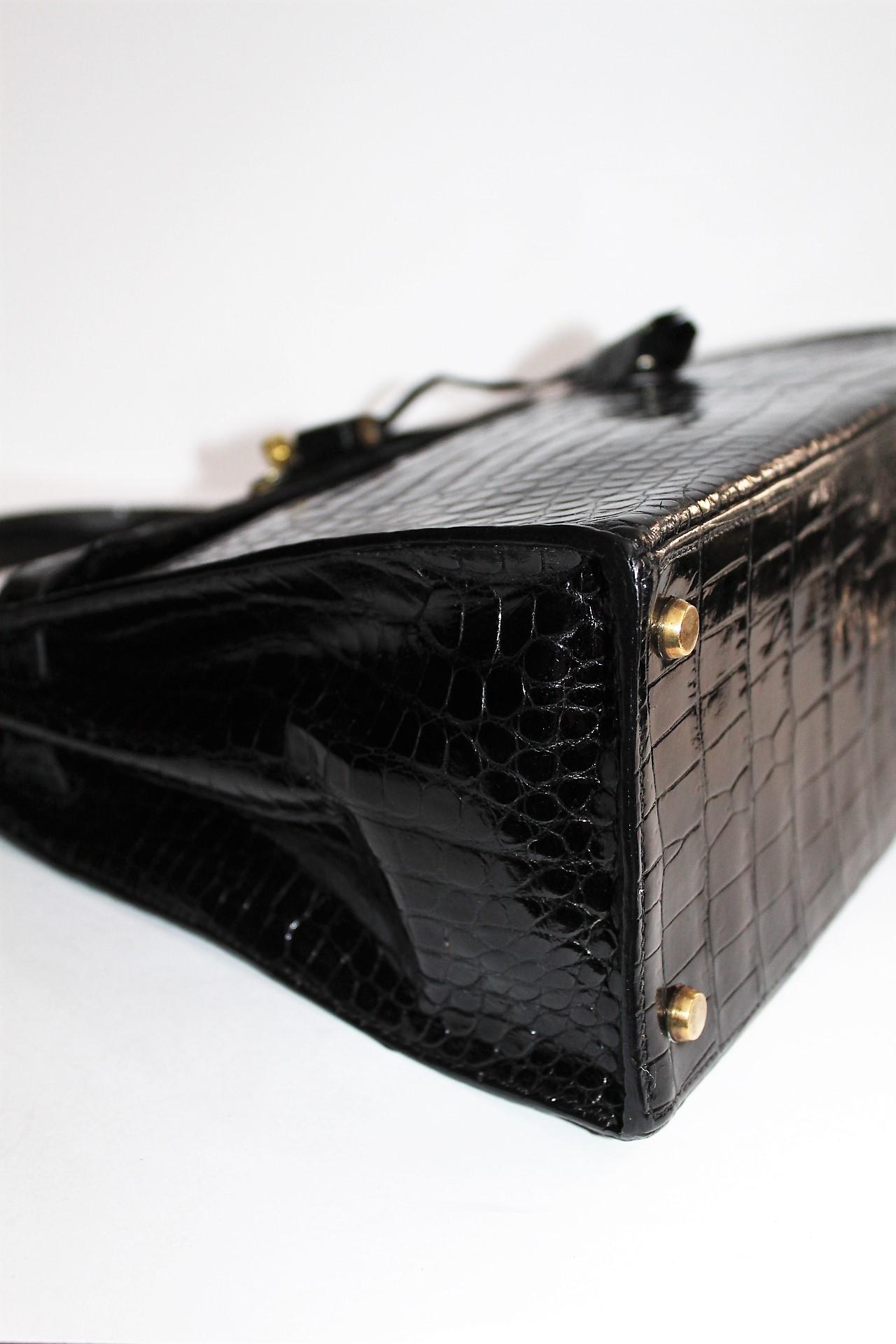 Hermès Black Crocodile Leather Kelly 32cm Bag 5