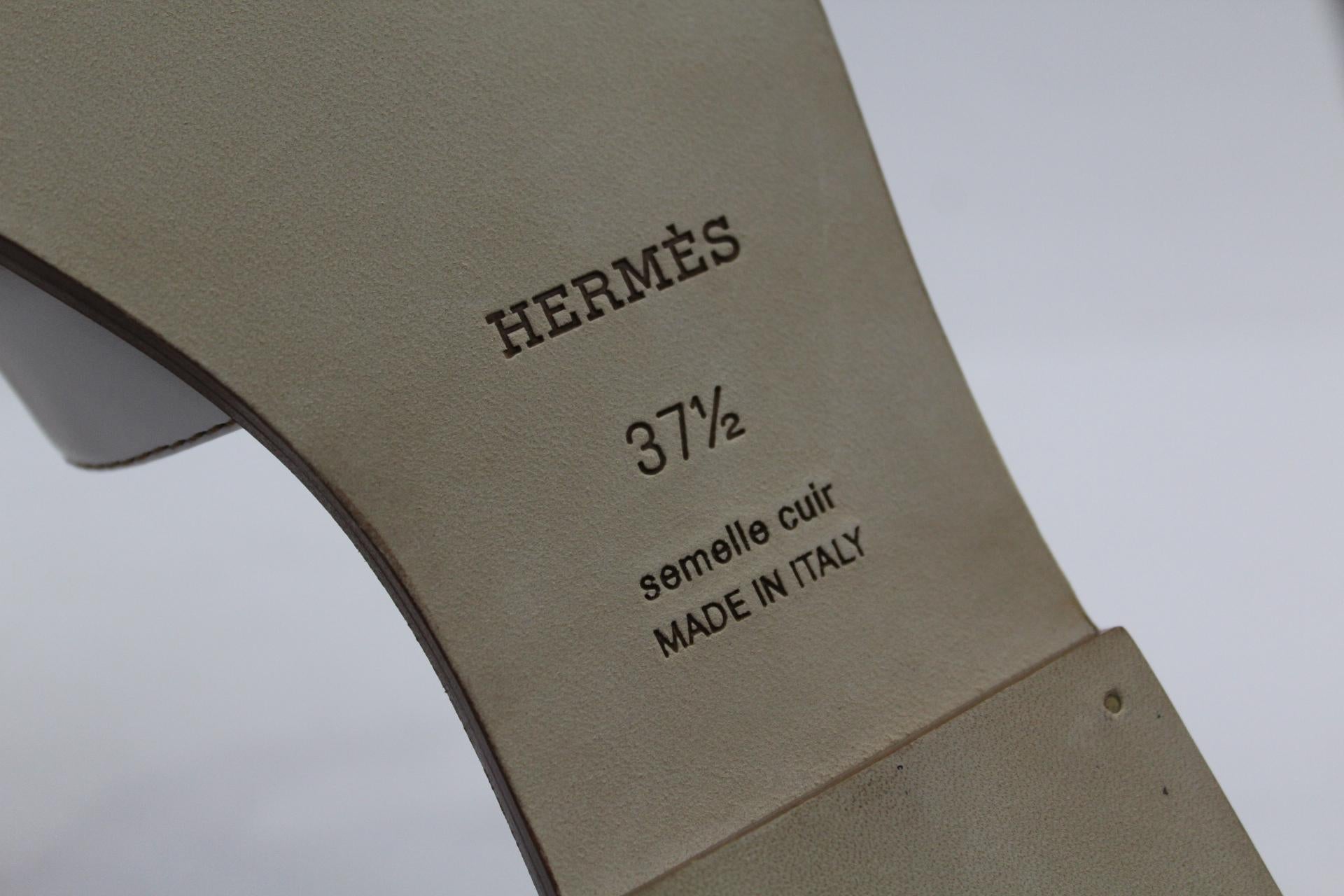 Women's Hermes White Leather Oran Sandals