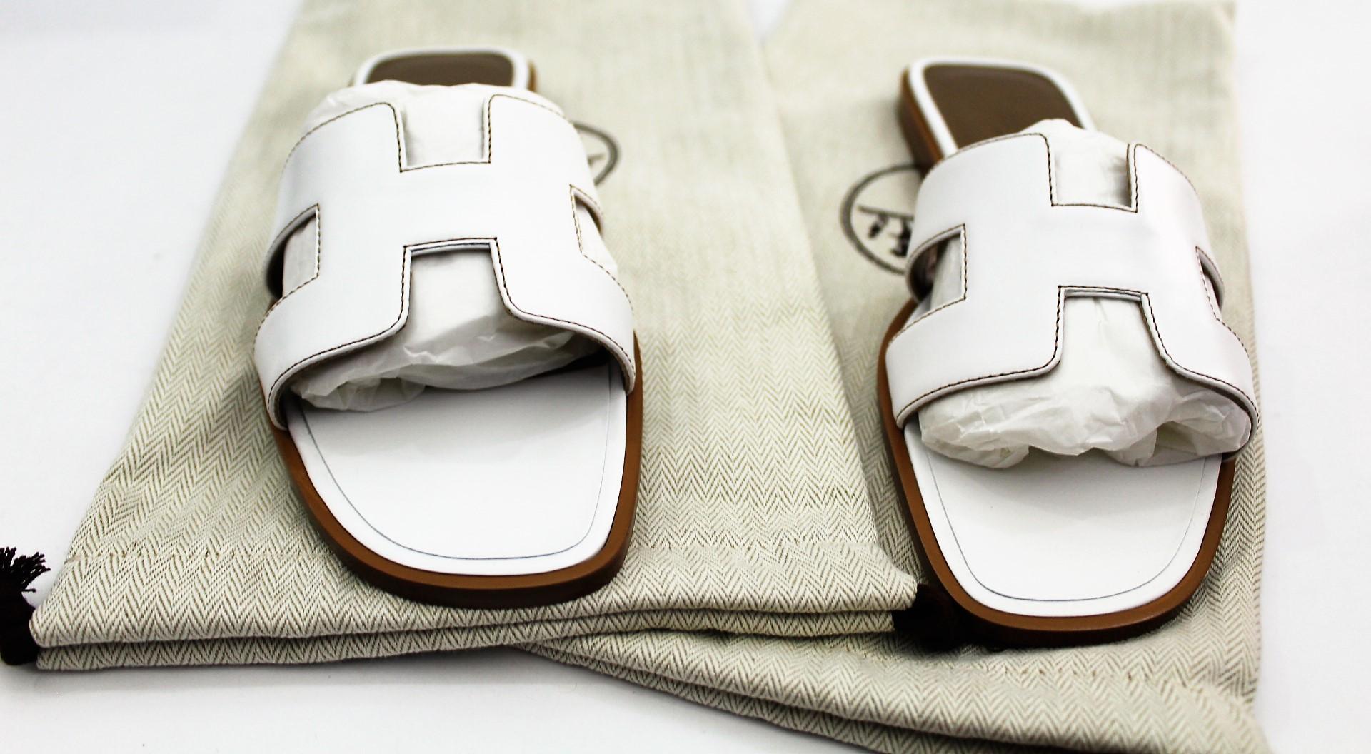Hermes White Leather Oran Sandals 3