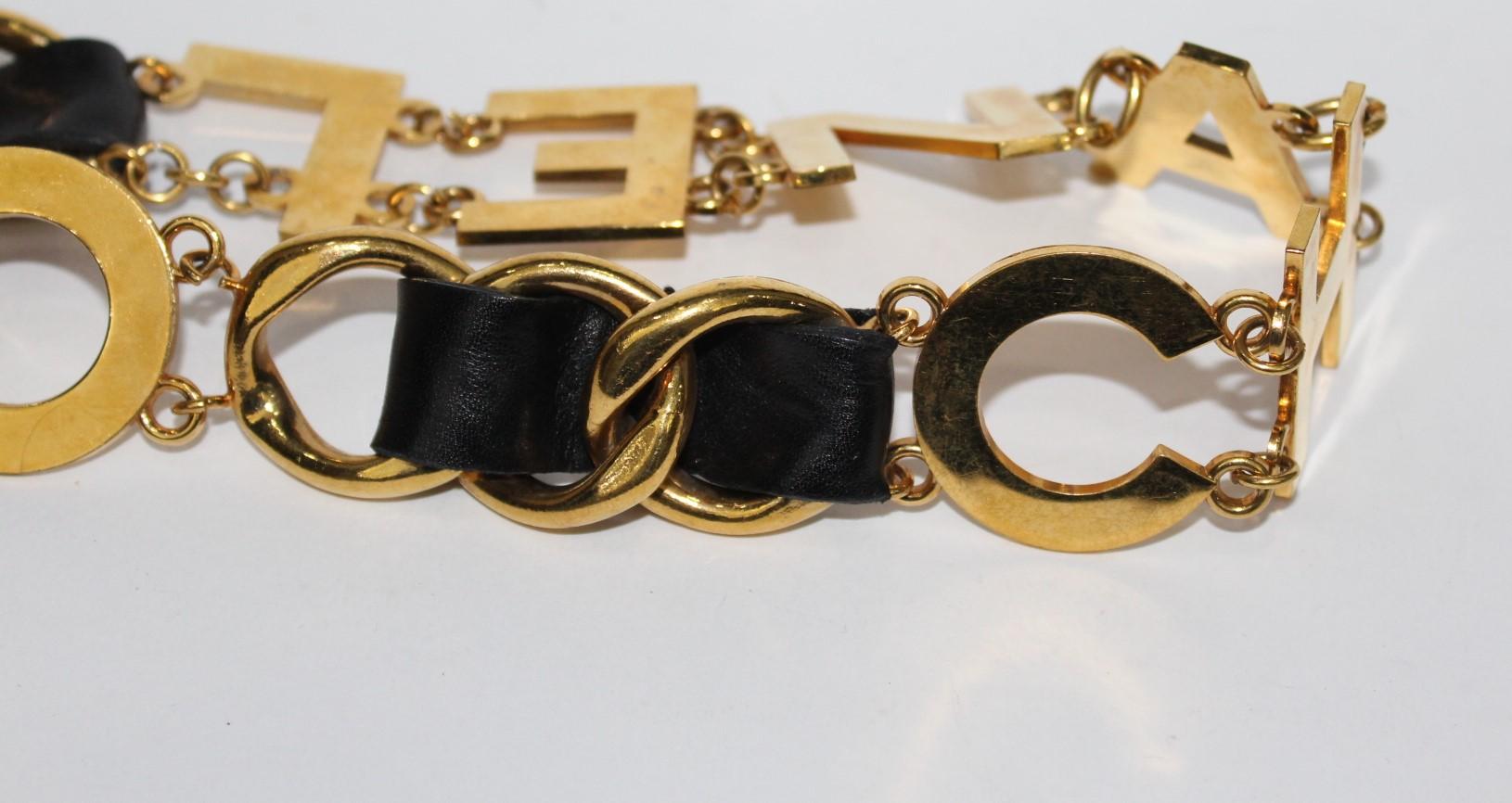 Beige Chanel Vintage Belt Black Leather 