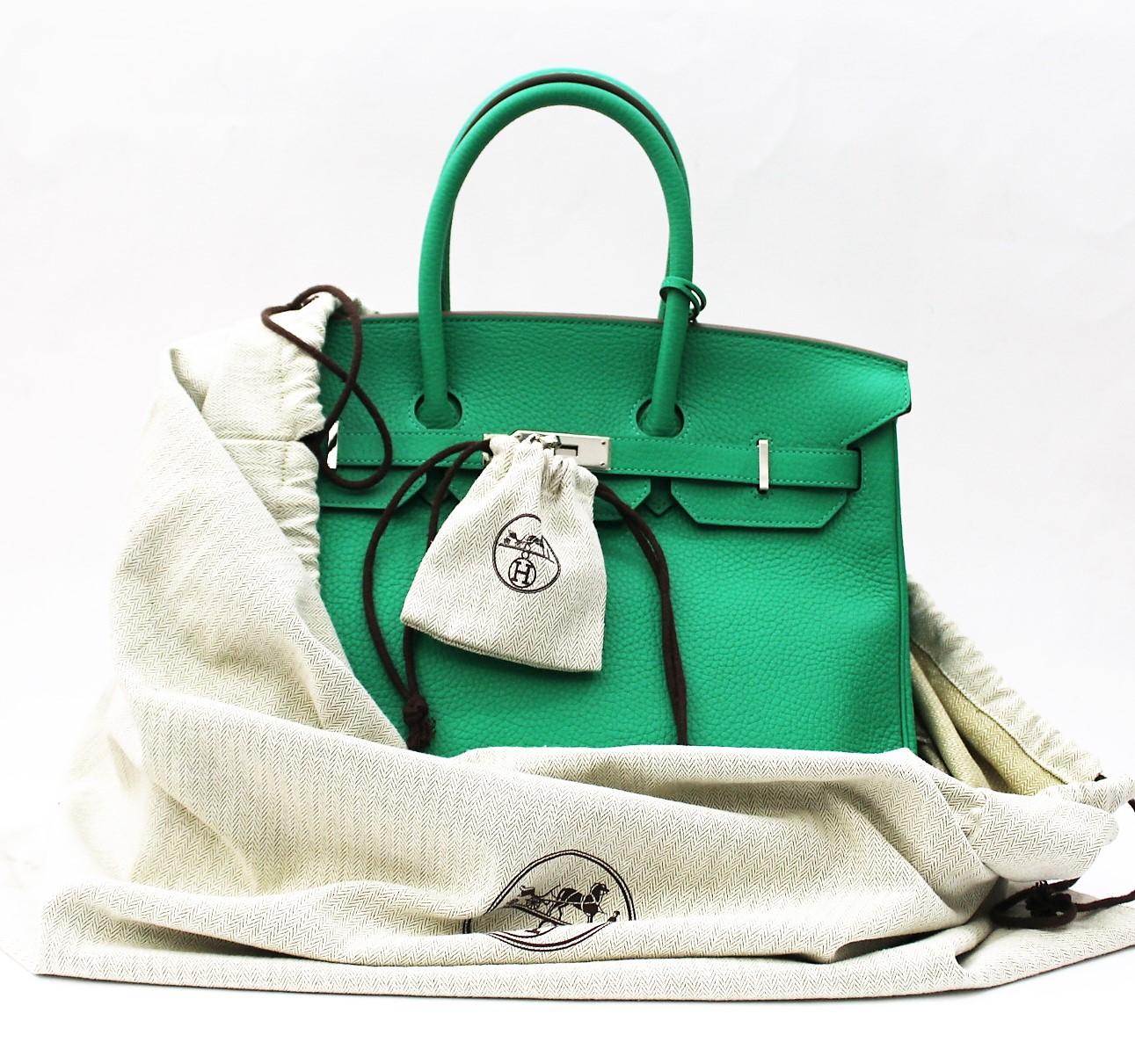 Women's Hermes Mint Green Taurillon Clemence Leather Birkin 35 Bag