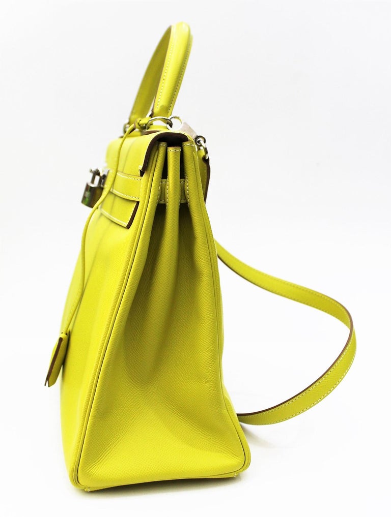 Hermès Kelly 35 Epsom Candy Series Lime color Top Handle Bag at 1stDibs