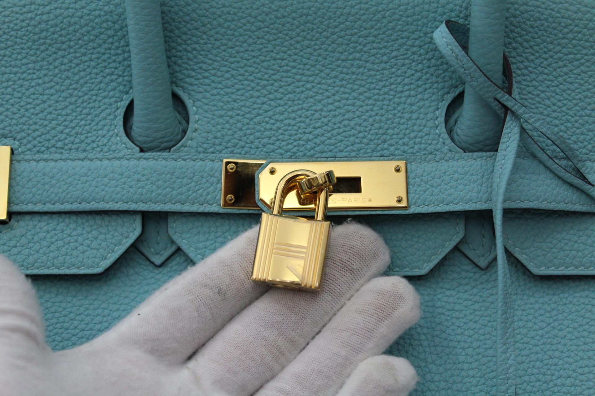 Hermès Blue Atoll Togo Gold Hardware Top Handle Birkin 35 Bag In Excellent Condition In Torre Del Greco, IT