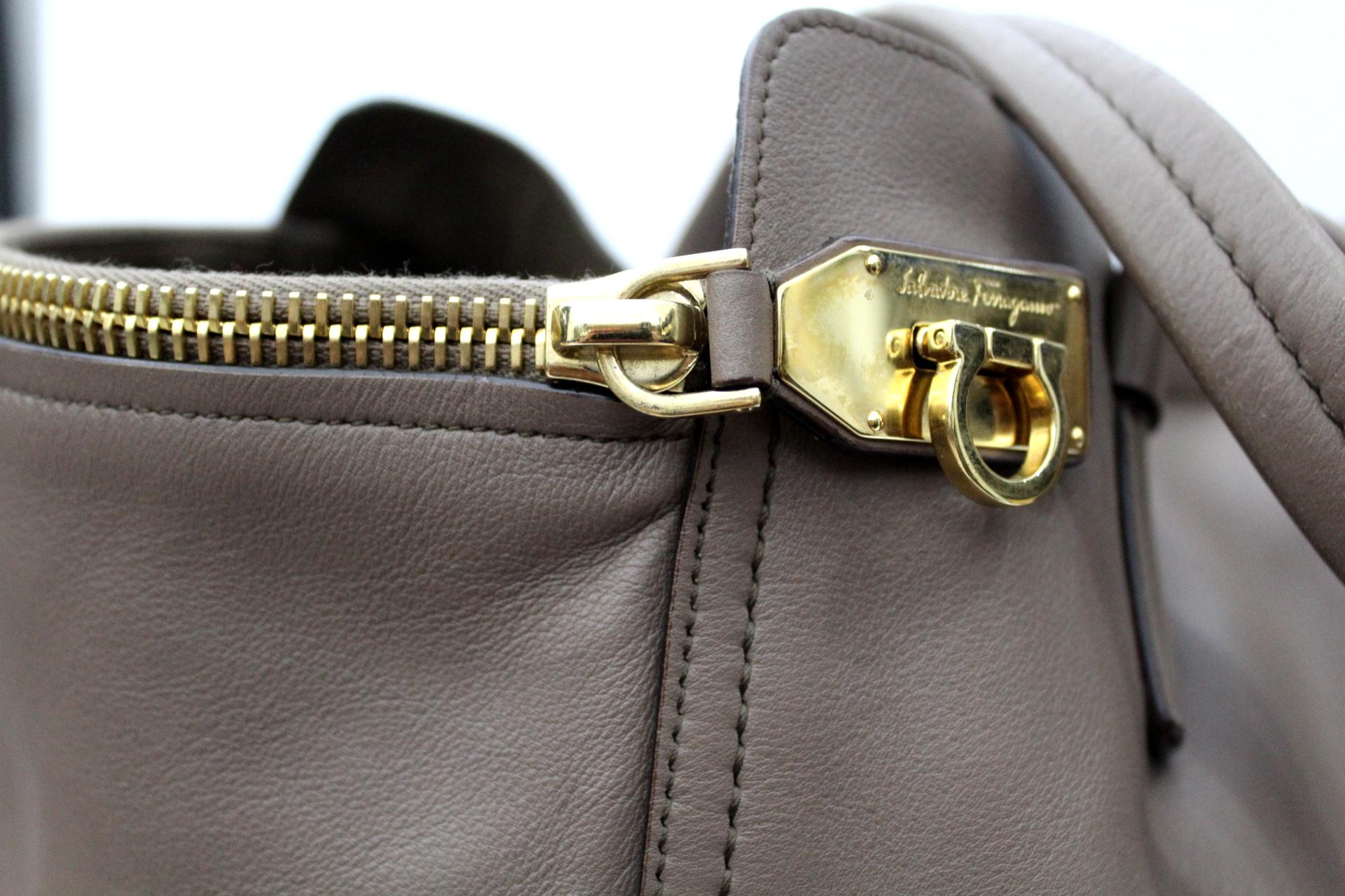 Gray Ferragamo Brown Leather Shoulder Bag