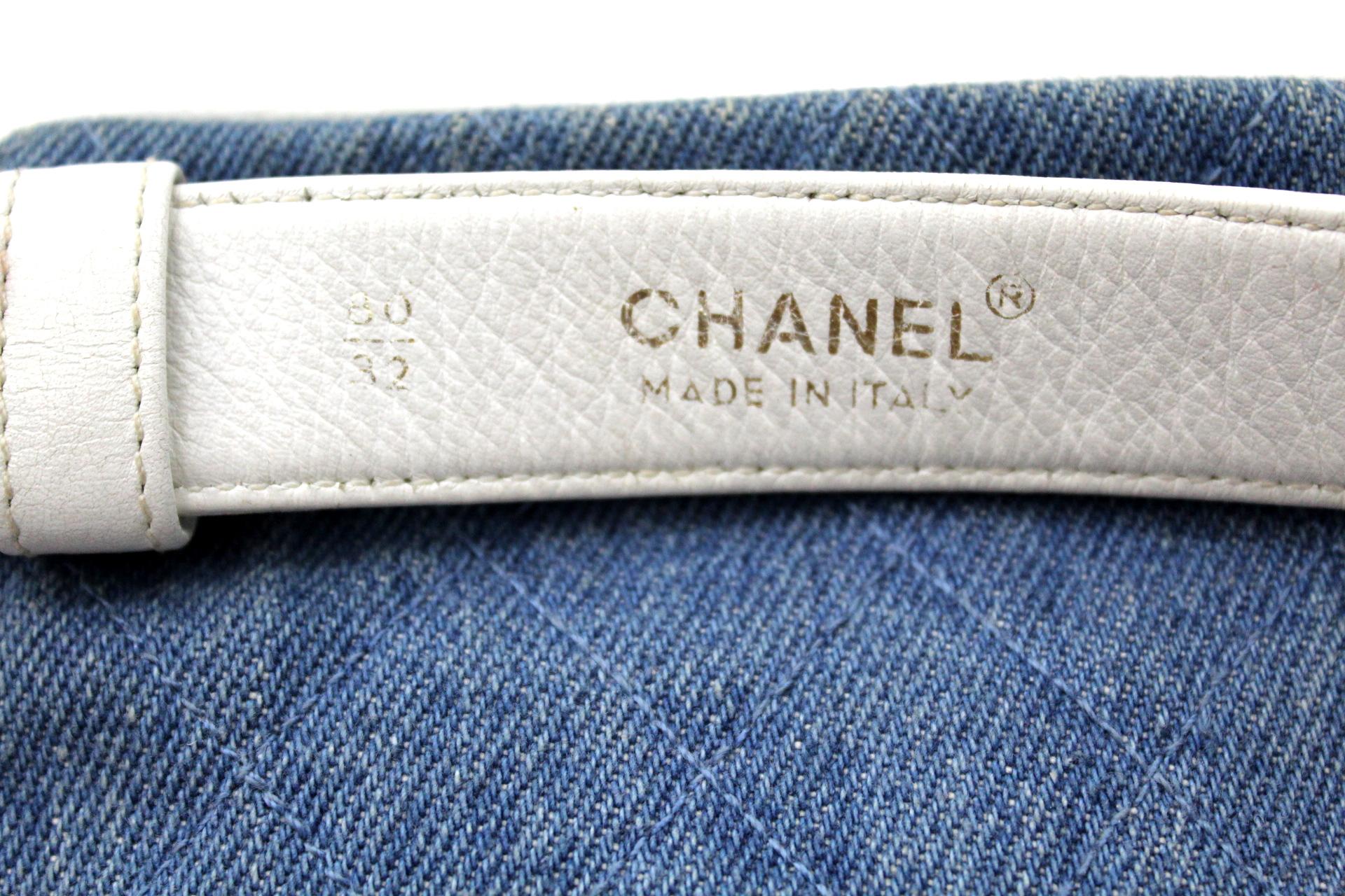 Women's 1990s Chanel Denim and White Leather Belt Bag