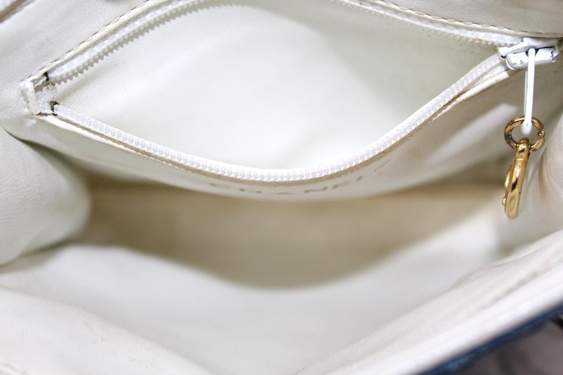 1990s Chanel Denim and White Leather Belt Bag 1
