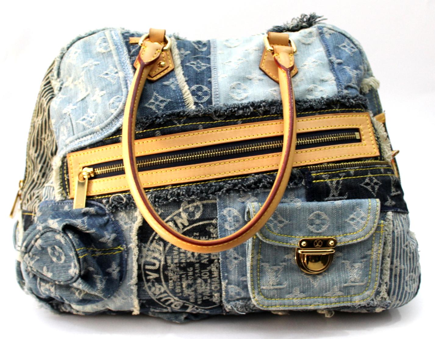 Ultra rare Louis Vuitton Limited Edition Blue Denim Monogram Patchwork Bowly Bag. This is a fun and flirty bag from the Louis Vuitton 2006 Spring/Summer Denim collection and is adored by Louis Vuitton lovers everywhere. It features unique