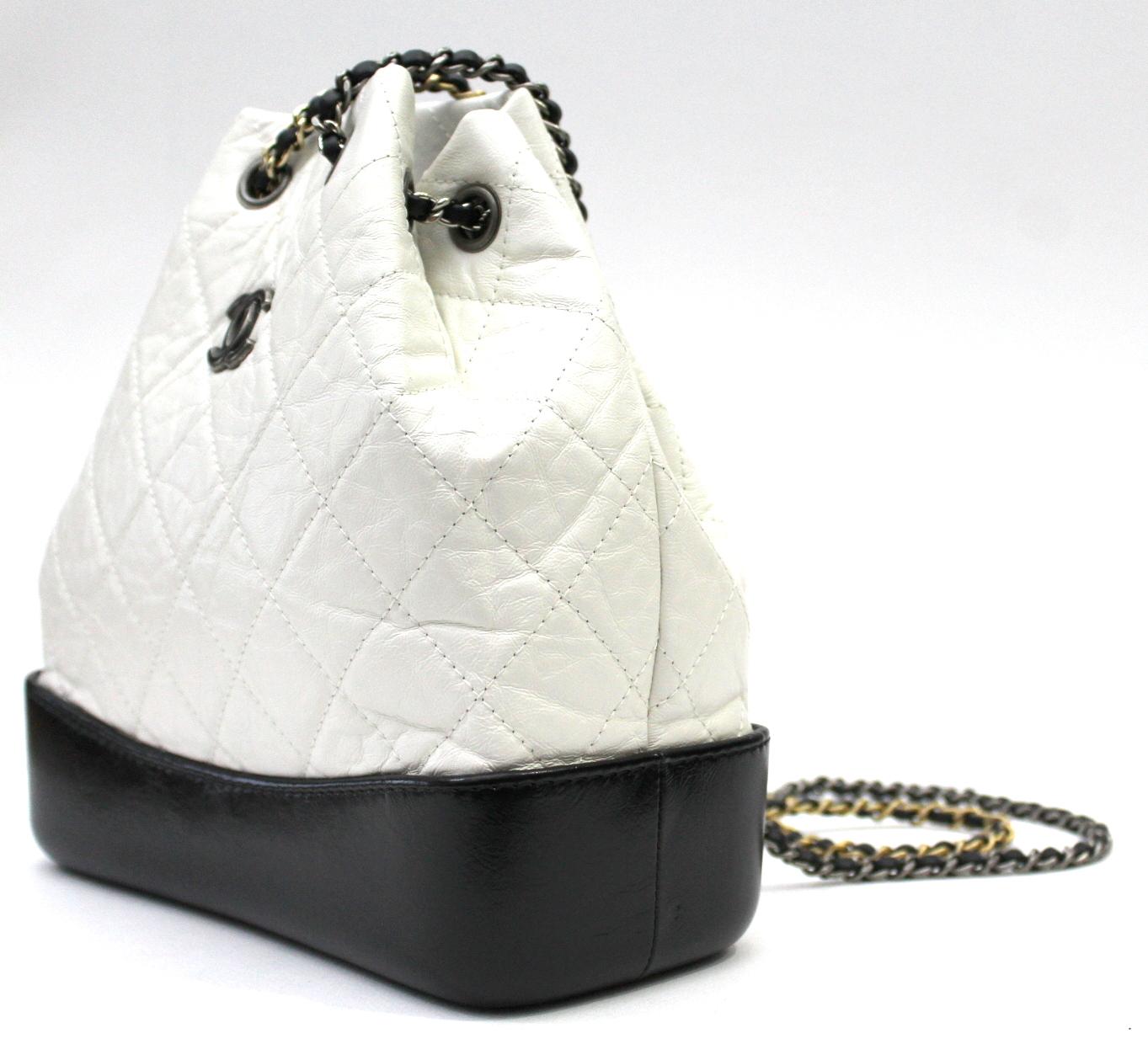 Women's Chanel Gabrielle Backpack White and Black Leather 