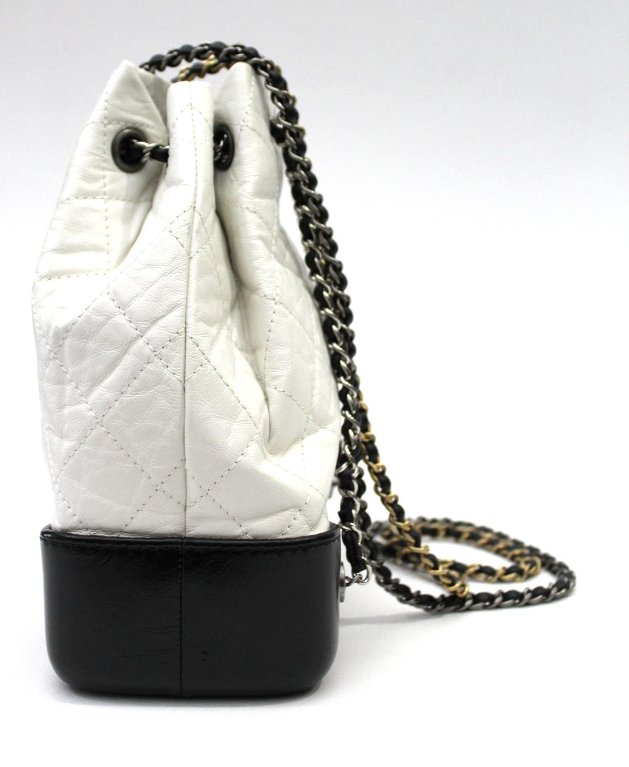 Chanel Gabrielle Backpack White and Black Leather  1