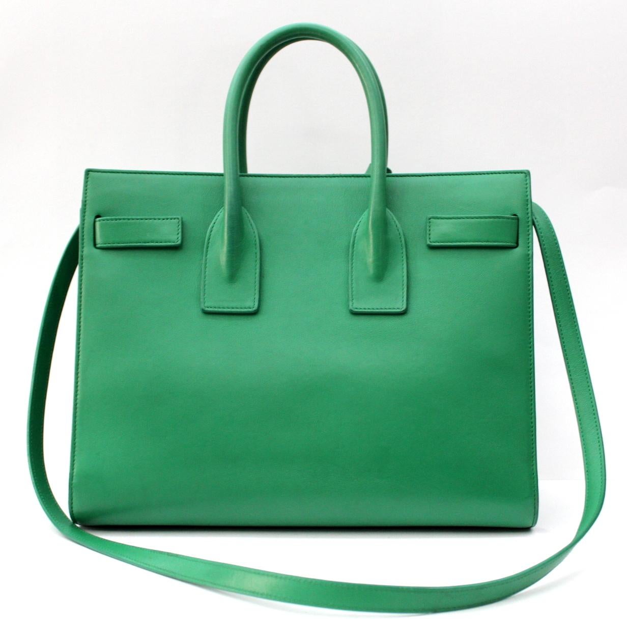 Yves Saint Laurent Green-Mint Leather Sac De Jour Bag In Excellent Condition In Torre Del Greco, IT