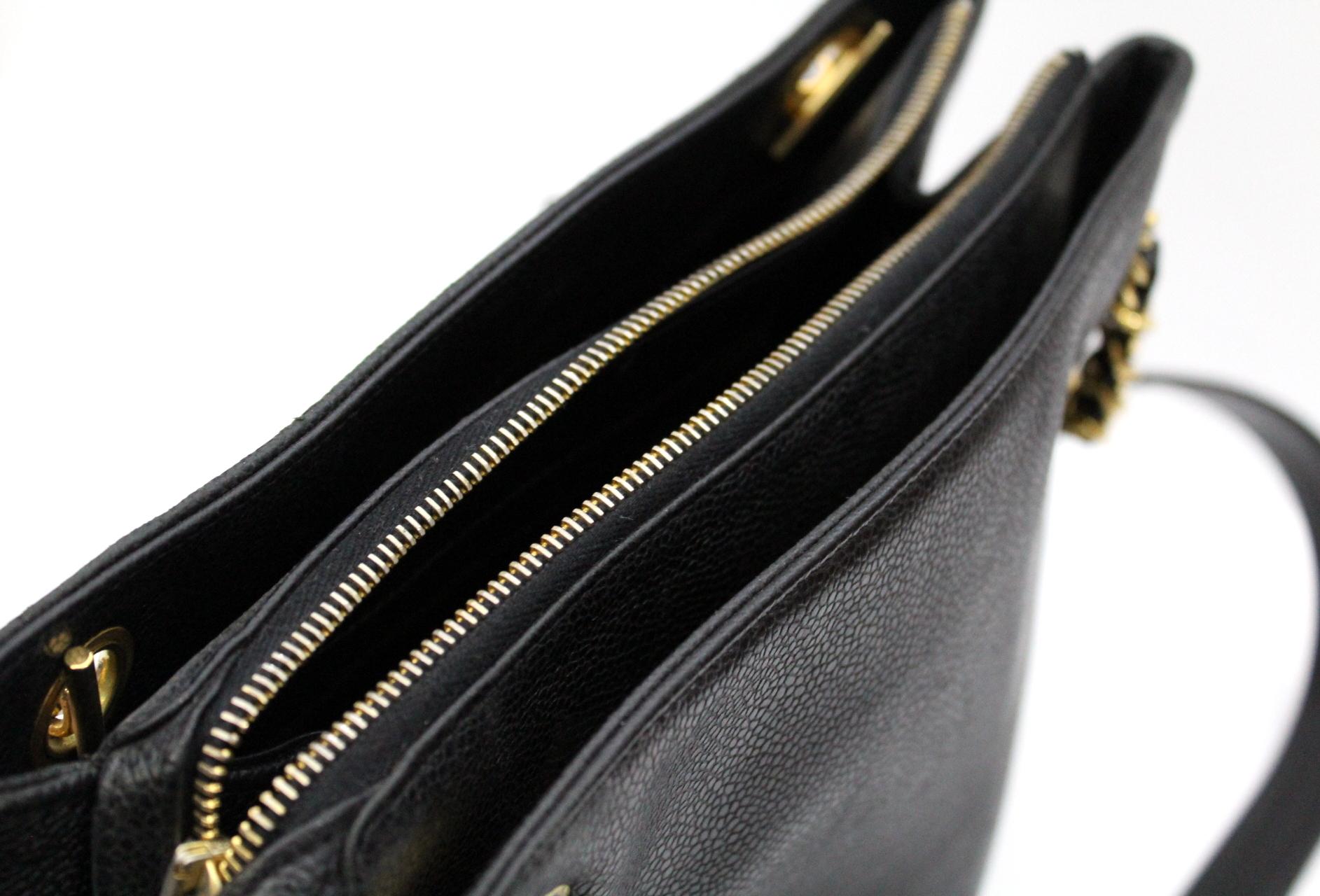 1992s Chanel Black Cavier Leather Shopping Bag Damen
