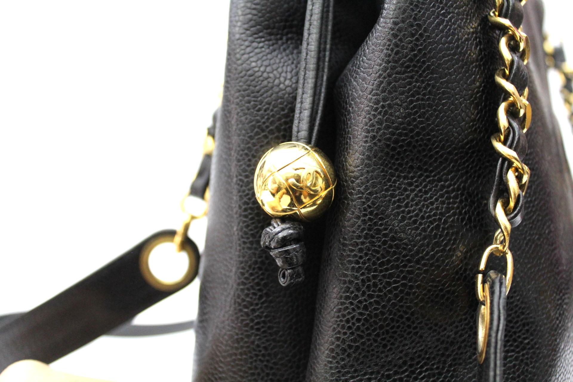 1992s Chanel Black Cavier Leather Shopping Bag (Schwarz)