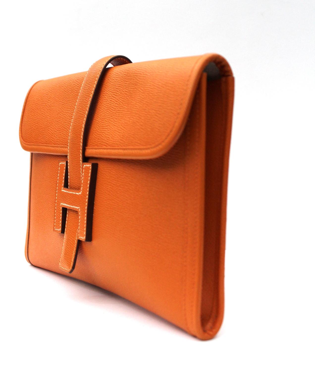 Hermes Clutch Jige Epson Orange Leather  1