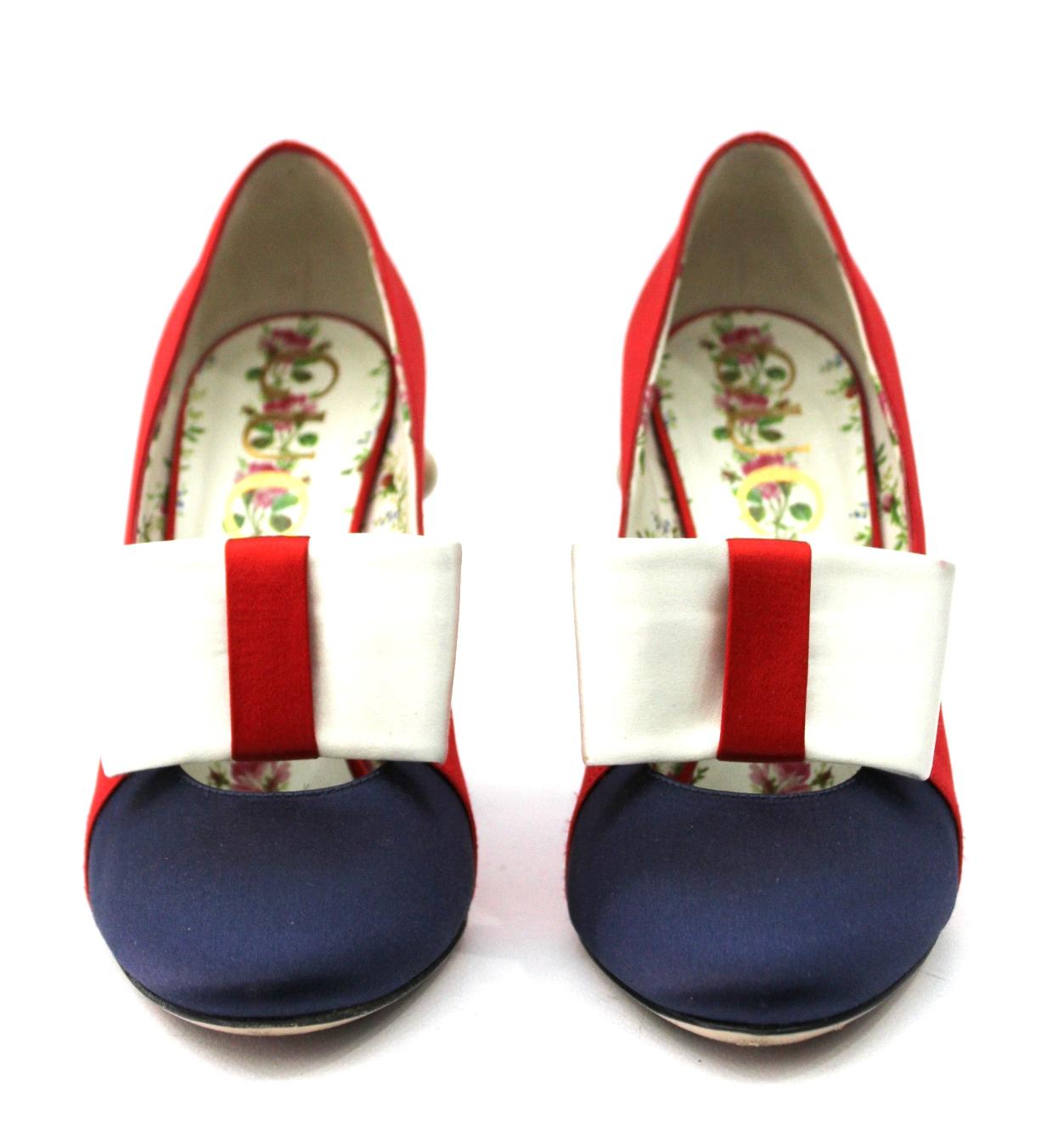 red satin block heels