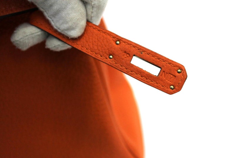 Hermes Orange Leather Kelly Taurillon Clemence 32cm Bag For Sale 3