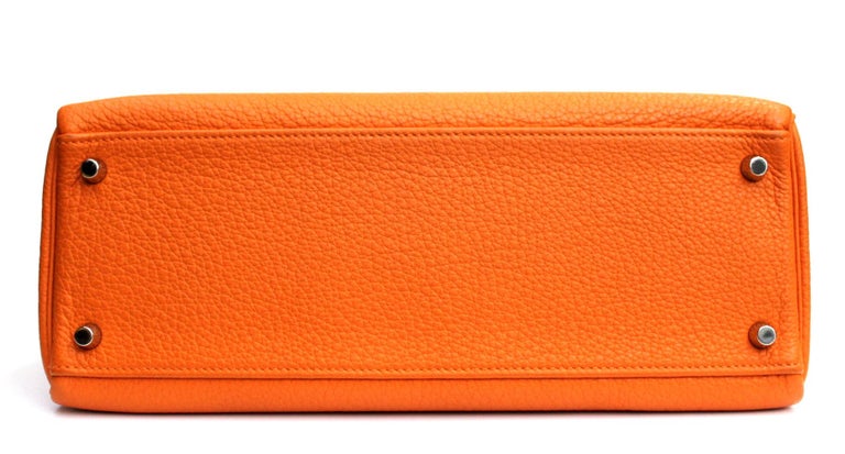 Hermes Orange Leather Kelly Taurillon Clemence 32cm Bag For Sale 5