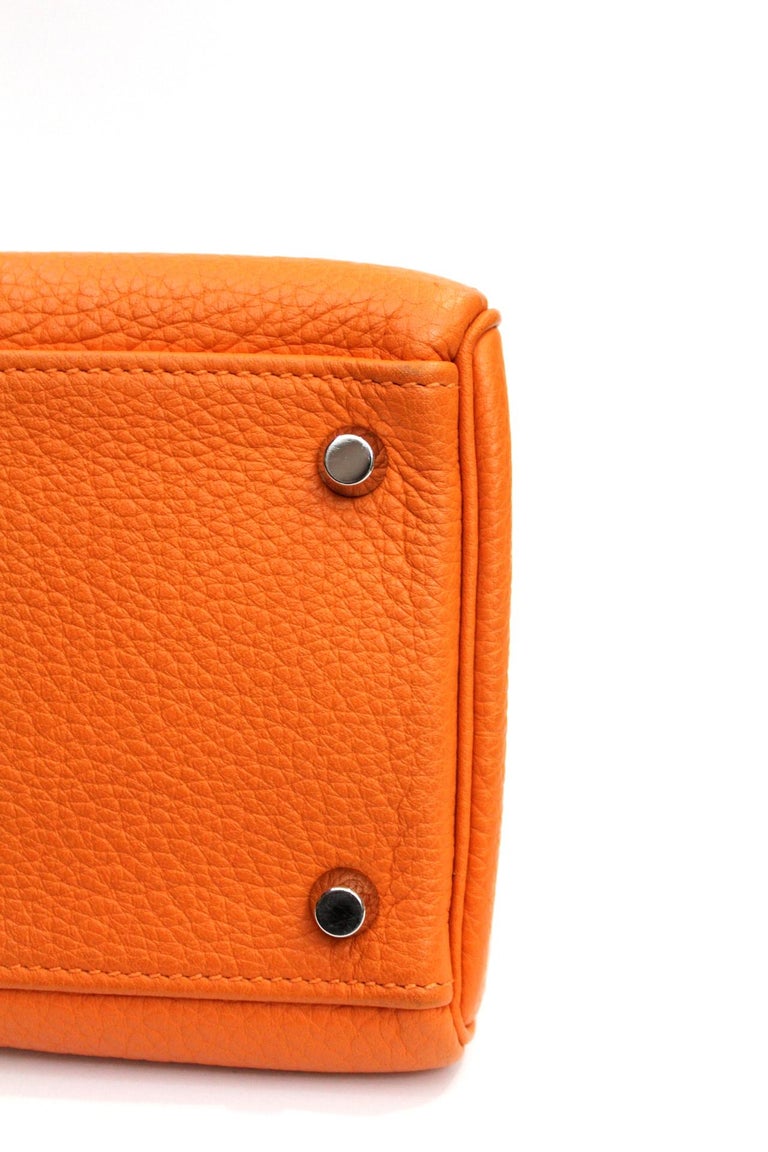 Hermes Orange Leather Kelly Taurillon Clemence 32cm Bag For Sale 6