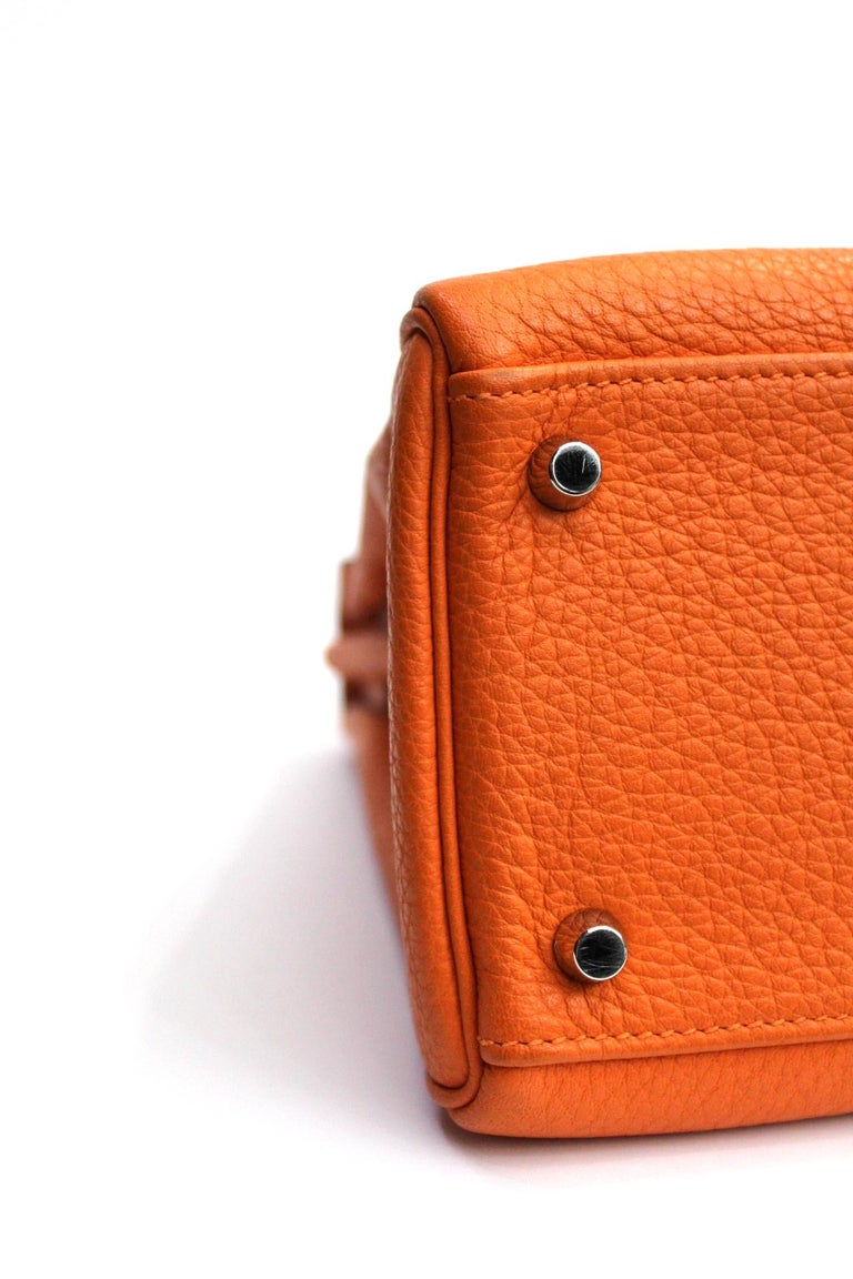 Hermes Orange Leather Kelly Taurillon Clemence 32cm Bag For Sale 7