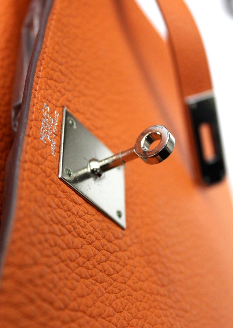 Hermes Orange Leather Kelly Taurillon Clemence 32cm Bag For Sale 8
