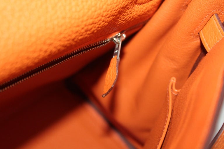 Hermes Orange Leather Kelly Taurillon Clemence 32cm Bag For Sale 10