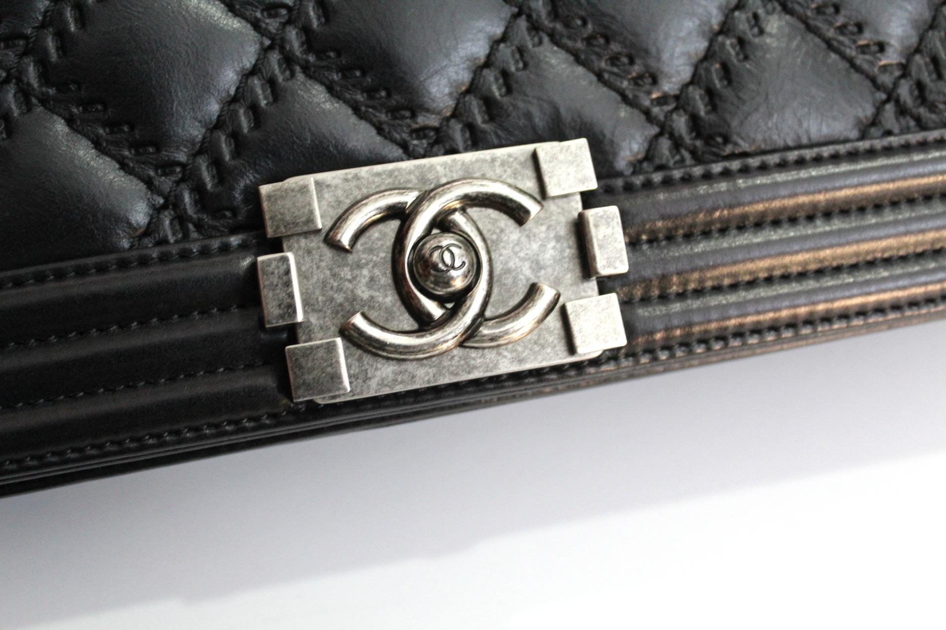 Women's or Men's Chanel Black Leather Quilted Long Boy Clutch Bag 
