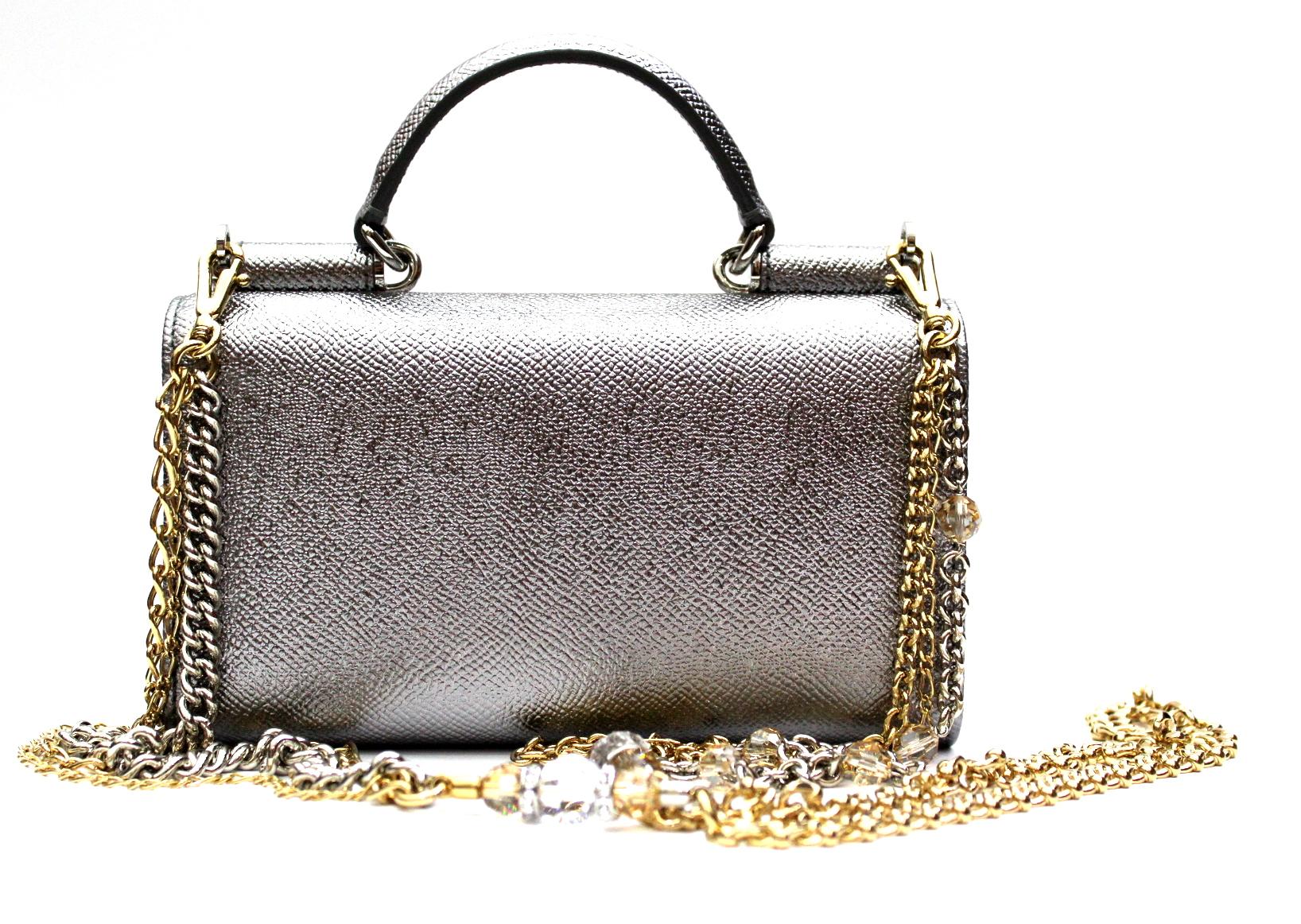 Dolce & Gabbana Silver Laminated Leather Mini Von Bag In Excellent Condition In Torre Del Greco, IT