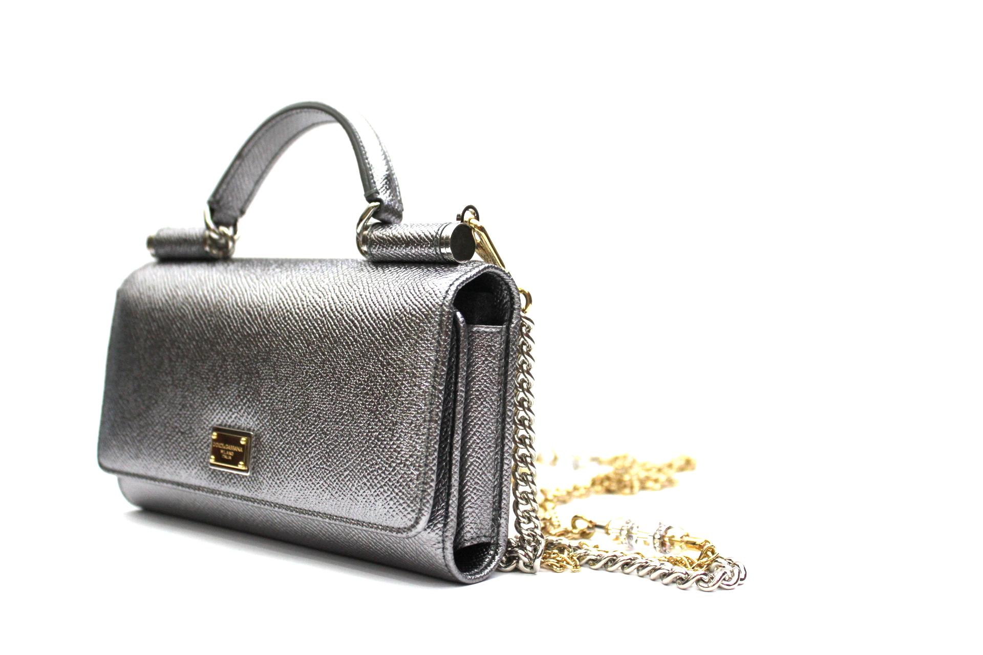 Dolce & Gabbana Silver Laminated Leather Mini Von Bag 1