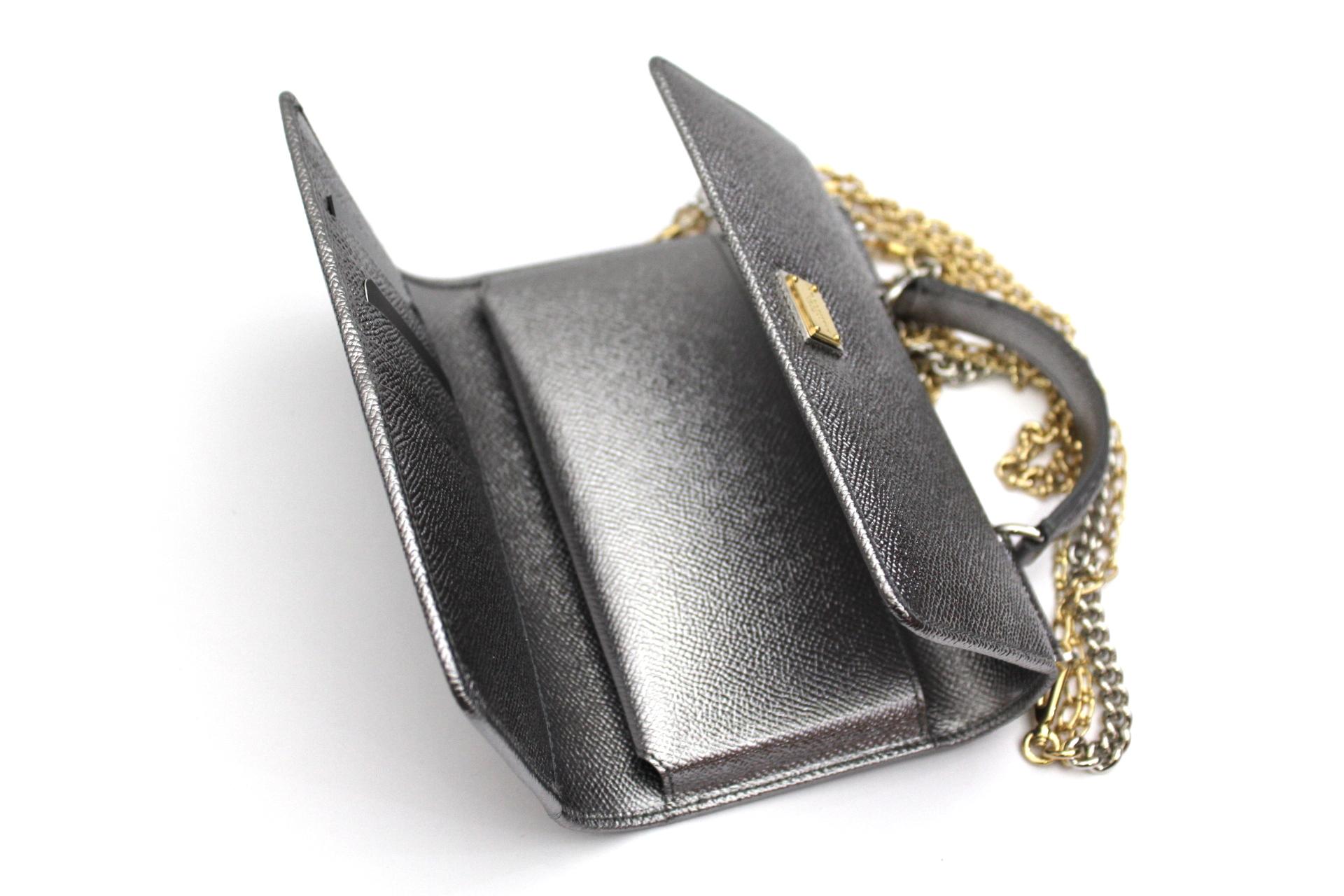 Dolce & Gabbana Silver Laminated Leather Mini Von Bag 6