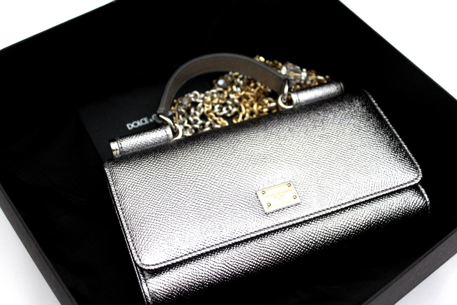 Dolce & Gabbana Silver Laminated Leather Mini Von Bag 7