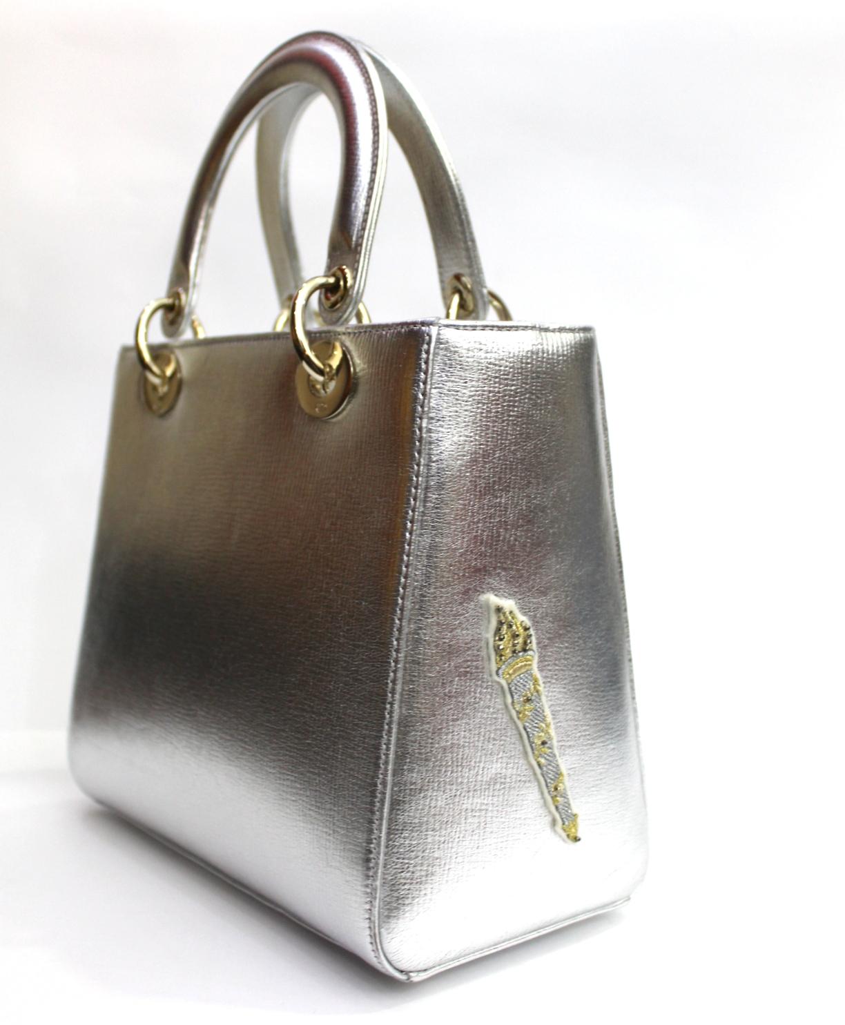 Christian Dior Lady Dior Handbag Patch Embellished Leather Medium 1