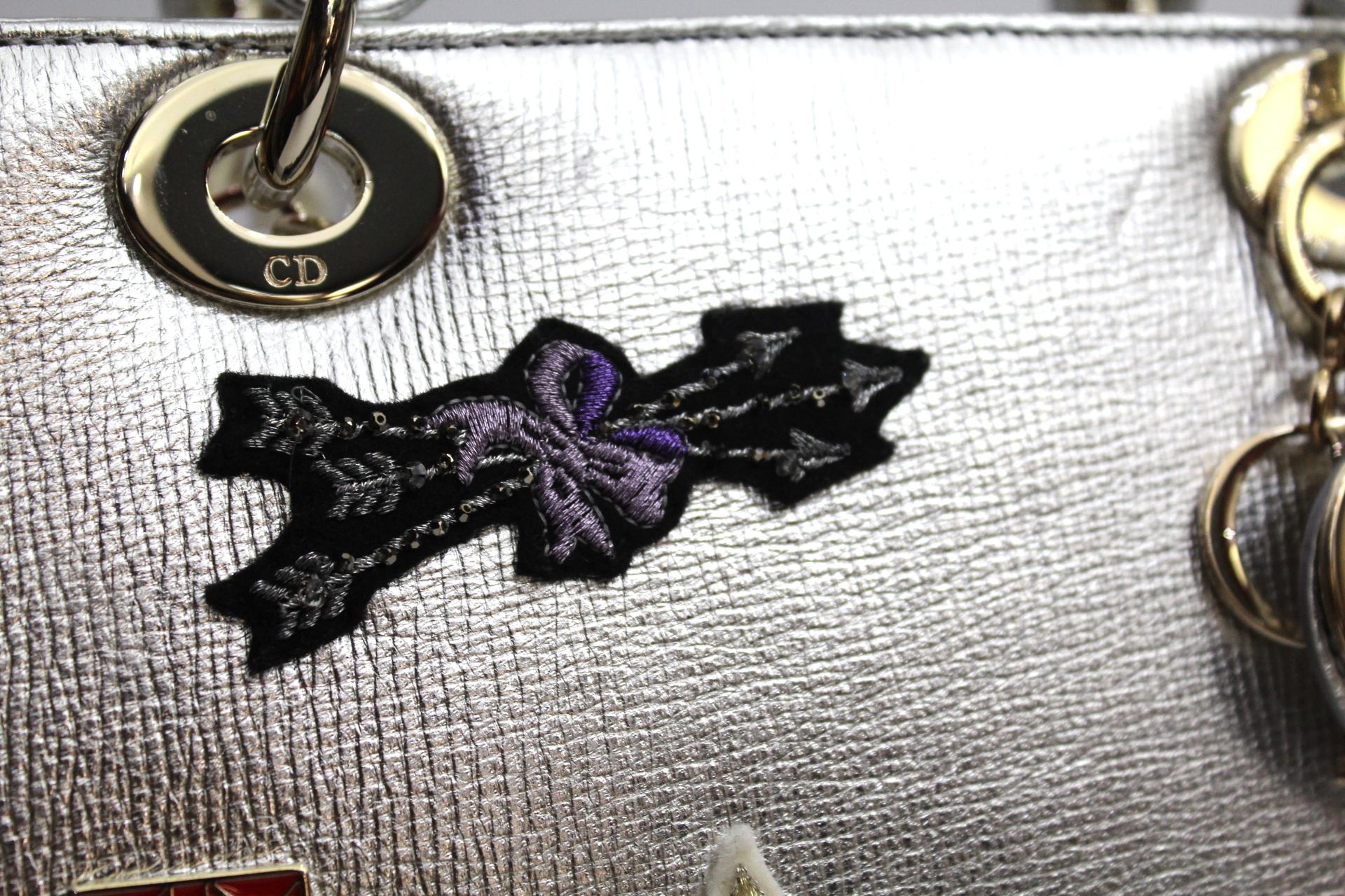 Christian Dior Lady Dior Handbag Patch Embellished Leather Medium 4