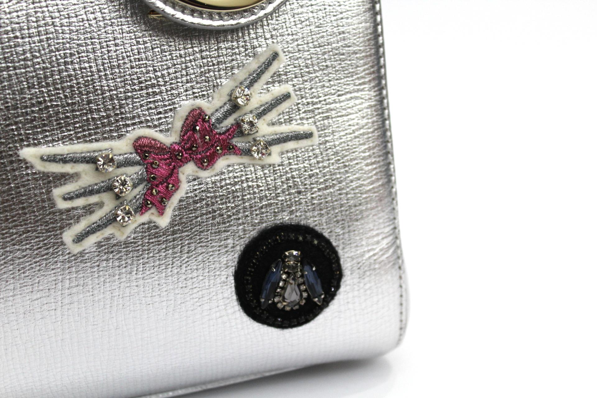 Christian Dior Lady Dior Handbag Patch Embellished Leather Medium 6