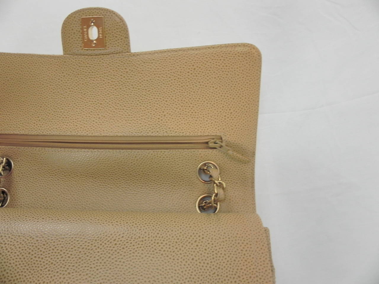 Women's Chanel 25.5 Classic Caviar Beige Bag with Original Guarantee card & Box