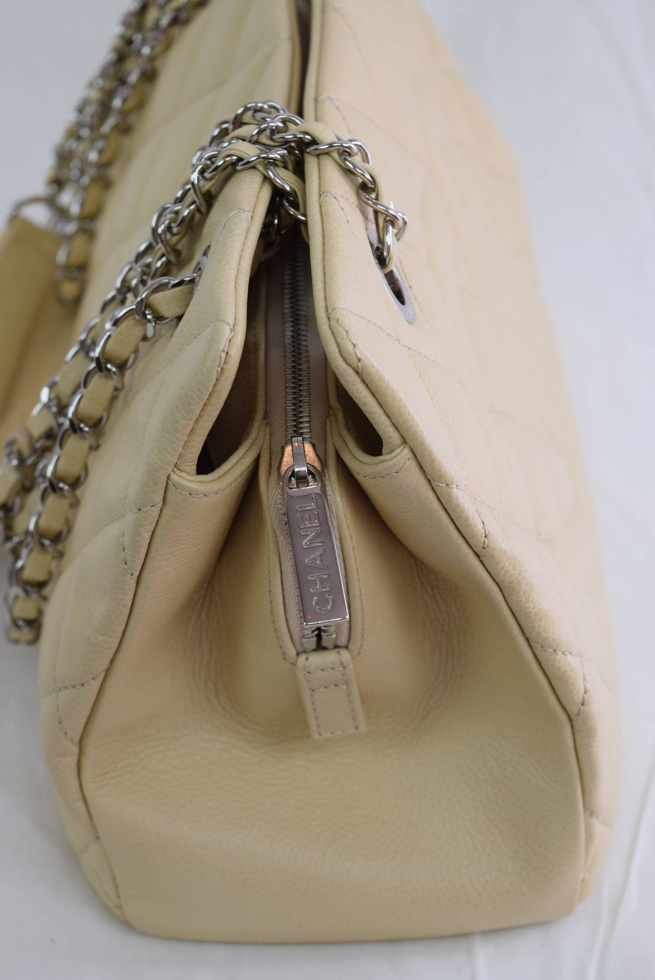 Chanel Cabiaskin Beige with Chain .Silver Hardware .Circa :2012 In Excellent Condition In New York, NY
