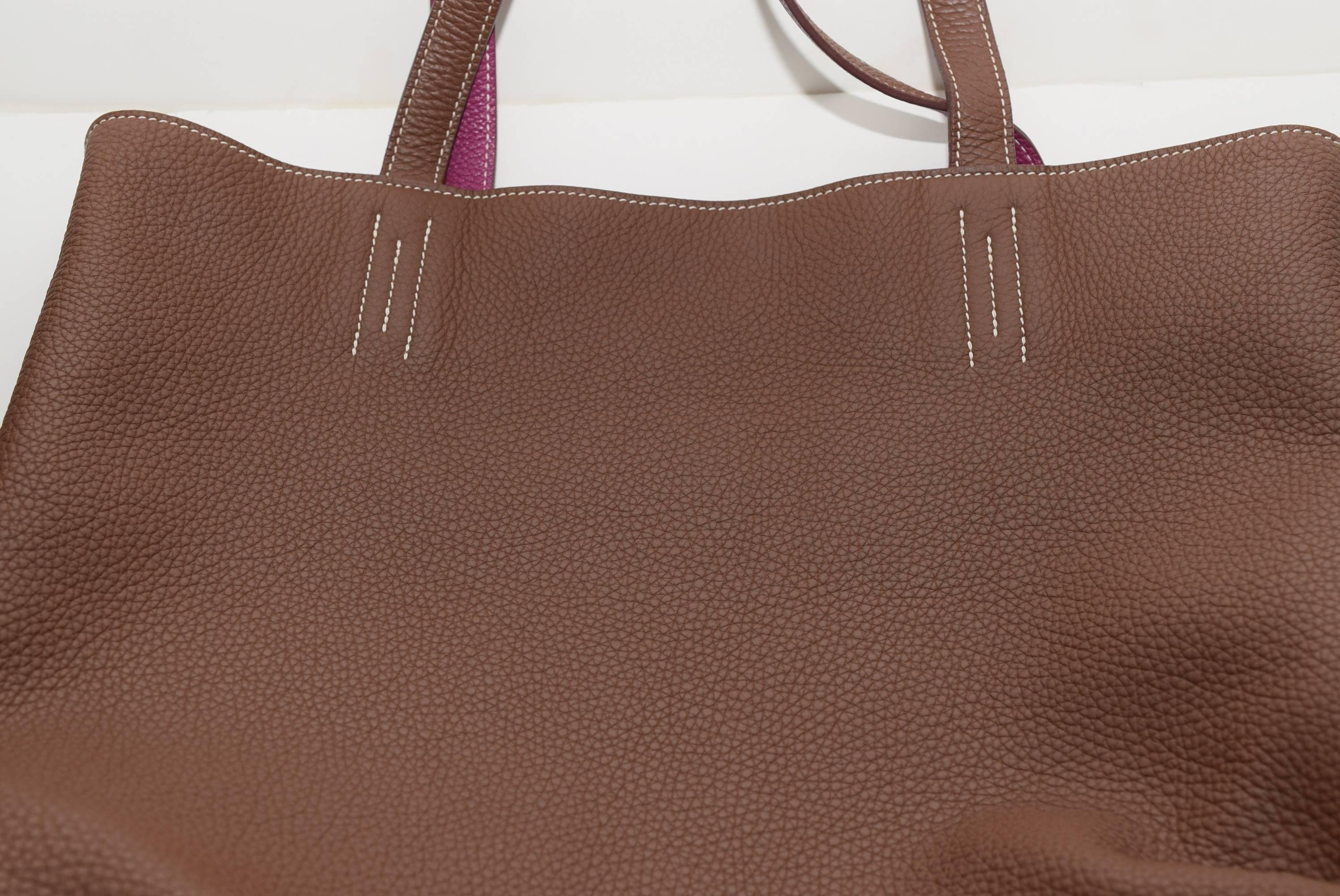 HERMÈS Double Sens Reversible Pink / Brown Tote Bag & Scarf In Excellent Condition In New York, NY